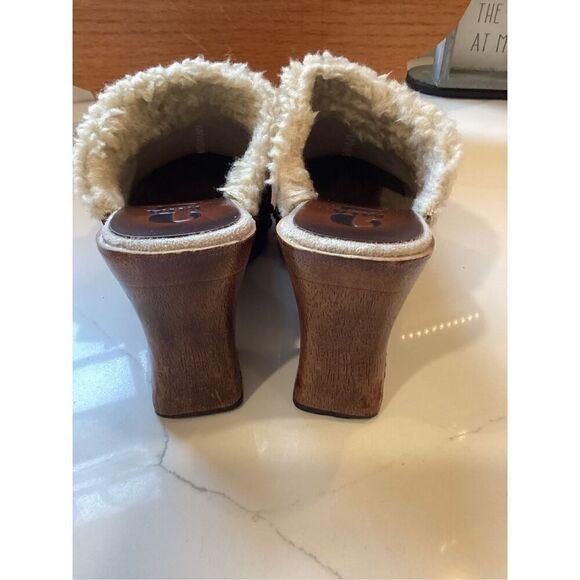 MIA Chunky Brown Leather Clog Sz 7 Faux Fur 90’s - Picture 3 of 9